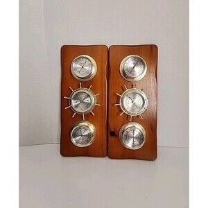 2Vintage Sunbeam 3 Gauge Nautical Weather Station Temperature Humidity Barometer